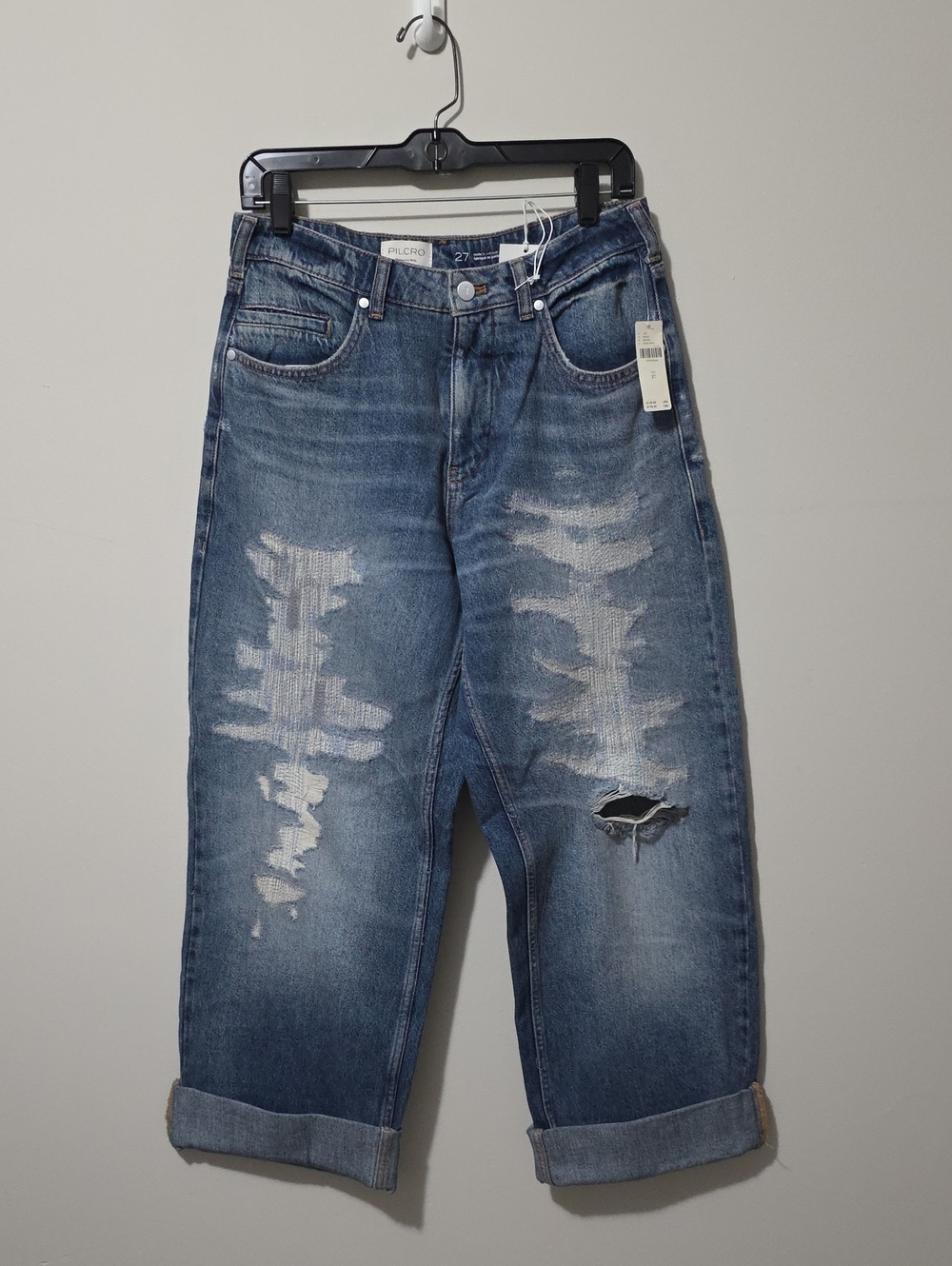 Pilcro Distressed Wide Leg Cuff Jeans, Pants Size 27 Anthropologie Denim Medium